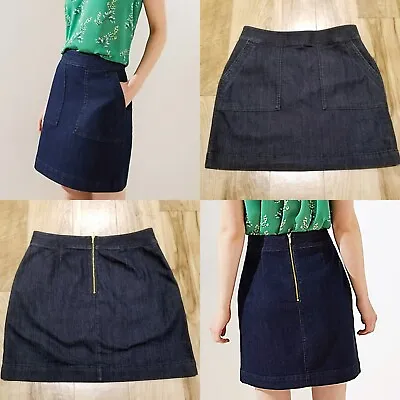 Nwt LOFT Denim Blue Jean Skirt 8 Pockets Flat Front Dark Wash Above Knee 32x18.5 • $34.88