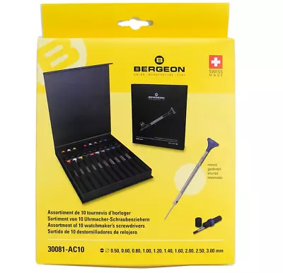 Bergeon 30081-ac10 Watchmakers Ergonomic 10 Piece Screwdriver Set - Hs30081-ac10 • $309.77