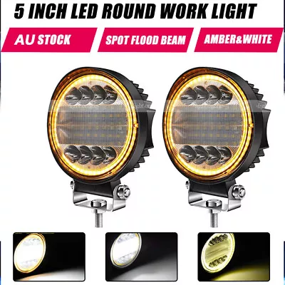 Pair 5''Inch LED Work Light Spot Flood Fog Driving Round 200W Amber Lamp Offroad • $37.99