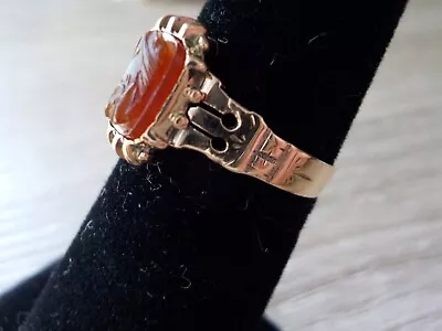 $130 • Buy 10k ACID TESTED VINTAGE CARVED CARNELIAN RING. 1.67g