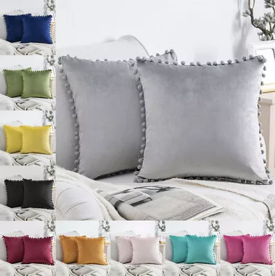 Pom Poms Velvet Cushion Cover Home Decor Sofa Pillow Case 45cm 50cm 55cm 60cm • $13.19