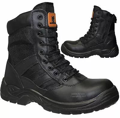 Mens Army Military Police Safety Boots Steel Toe Cap Combat Work Womens Shoes Sz • £31.90