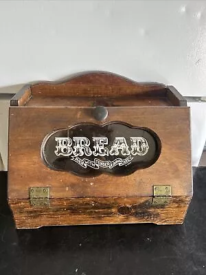 Vintage Wooden Bread Box Glass Window Stenciled 1984 Rustic Charm Kitchen • $32.99