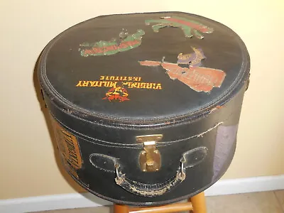 Virginia Military Institute Antique-Black Leather Hat Box-original Travel Labels • $120