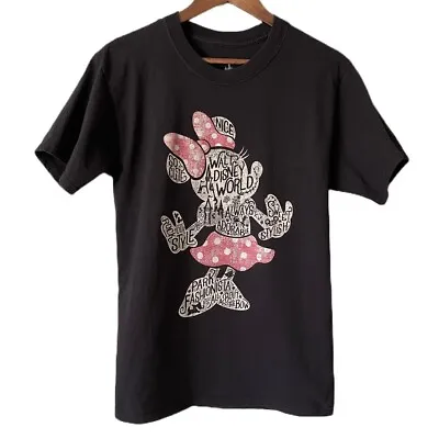 Walt Disney World Women's Medium Black T-Shirt Minnie Mouse Silhouette • £10.98