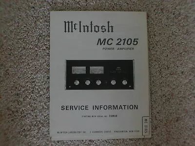 Vintage Original McIntosh MC2105 Service Manual. Good Condition. • $57.35