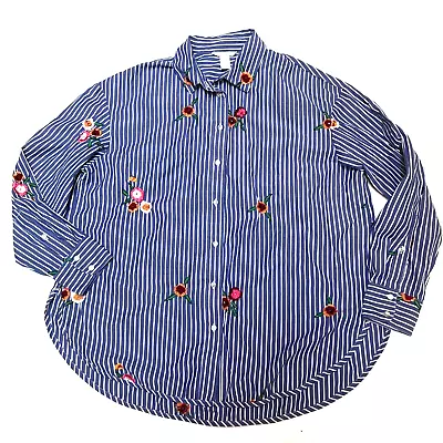 H&M Cotton Blend Blue White Stripe Button Down Long Sleeve Shirt Sz 8 • $17