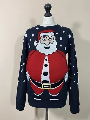 Funny Santa Claus Big Belly Mens Christmas Jumper Size S • £19.99