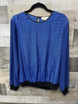 Michael Kors Blue Dogtooth Houndstooth Blouse Top Xl Nwt • $24.98