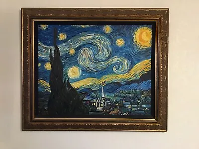 Van Gogh ‘ Starry Night’ Oil On Canvas 38”x 32” Overall Gilded Wood Frame. • $1250