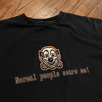 Vintage NORMAL PEOPLE SCARE ME Clown Shirt Large Goth Metal Punk Y2K Halloween • $18