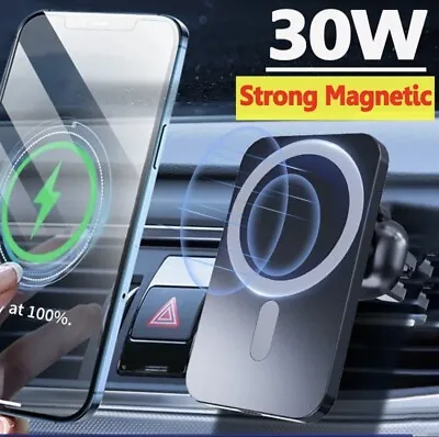 30W Phone Holder Car Vent Air Mount Magnetic Mobile Bracket Wireless Charger • £10.49