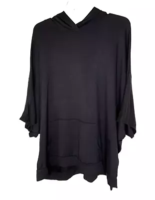 AnyBody Cozy Knit French Terry Hooded Poncho A516650 Black Size XL/1X NEW • $16.99