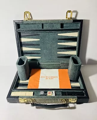 Vintage Backgammon Set Gray Corduroy Case Complete Travel 11 1/4” X 7 3/4” • $18.98