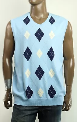 New Mens Club Room V Neck Cove Blue Argyle Cotton Sweater Vest XXL • $14.99