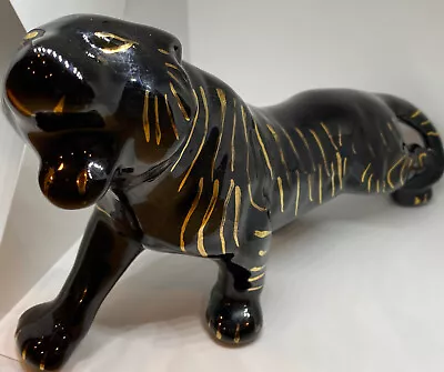 Vintage Panther Black With Gold Stripes 9 1/2  Ceramic Figurine • $23