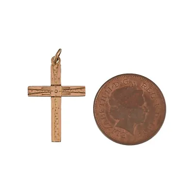 9 Ct GOLD Cross Pendant Charm Engraved Decoration 1  2.5cm Long • $116.65