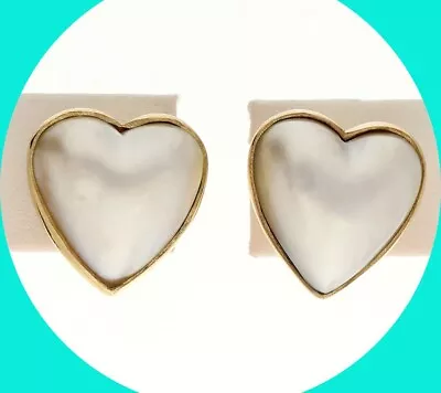 Mabe Pearl Heart Stud Earrings 14K Yellow Gold  5/8” Long Studs • $450