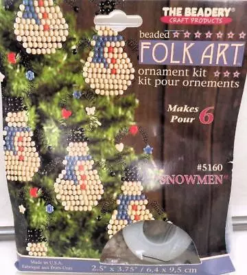 Folk Art Snowman Bead Ornament KIT Make 6 3-3/4  Tall Primitive Winter Christmas • $13.99