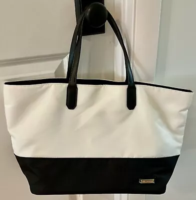 New St John Collection Block White Black Nylon Shop Travel Tote Handbag • $39