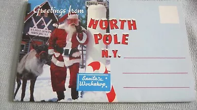 Vintage Postcard Fold Out Folder Santa's Workshop North Pole NY Merry Christmas • $6.99