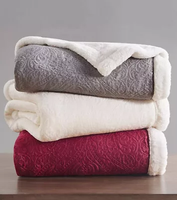 Martha Stewart Textured Reversible Throw Blanket Carved Sherpa Plush Red / White • $24.99
