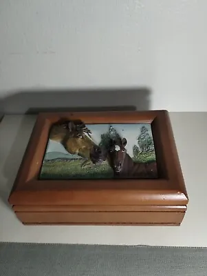 Vintage 3d Resin Horses Trinket Box 6.5 ×5 ×2.5  - V34 • $39.95