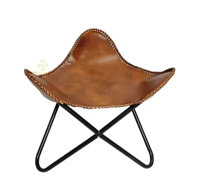Vintage Brown Leather & Arm Butterfly Home Decor Room Chair Easy To Assemble • $81.89