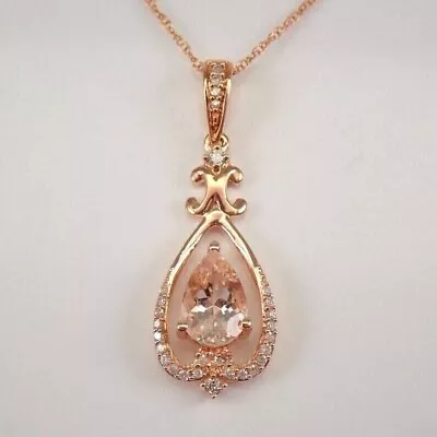 2Ct Pear Lab Created Morganite Diamond Women's Gift Pendant 14k Rose Gold Plated • $78.74