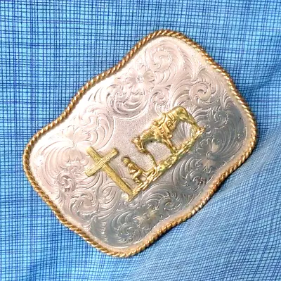 Cowboy For Christ Belt Buckle Religious Vtg 80s Montana Silversmiths G   .QRT390 • $79.99