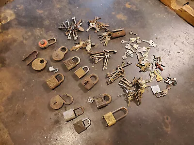 Vintage Lot Of Padlock And Skeleton Keys Brass Corbin Yale Keystone 6 Lever Safe • $150