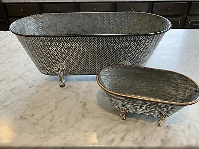 2 Ft Decorative Galvanized Clawfoot Bathtub Set Metal Farmhouse Style Containers • $30