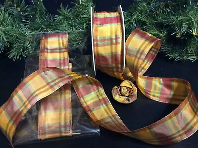 1mt TARTAN CHECK WIRED RIBBON GIFTS BOWS CRAFTS FLOWERS DECORATION 4cm • £1.25