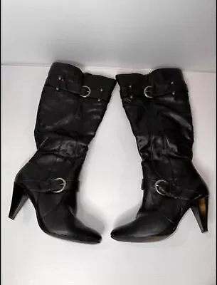 INSTEP Long Black Heeled Boots With  Buckles Size 9 • $25