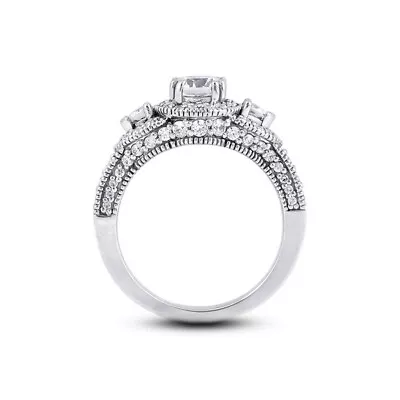 1 1/2ct I VS2 Round Natural Certified Diamonds 18k Gold Halo Three-Stone Ring • $2319.52