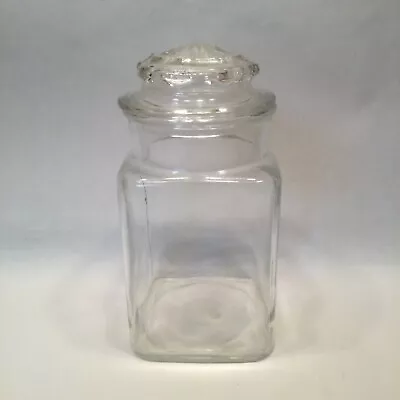 Vintage Canister Apothecary Square Storage Jar Clear Glass 9.5” X 4.5”  Large • $35.43