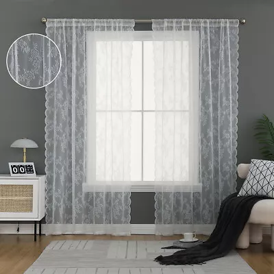 Floral Mesh Net Curtain Lace Tulle Voile Door Window Panel Drape Divider Flower • £9.19