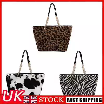 £8.73 • Buy Retro Leopard Zebra Cow Print Shoulder Bag Women Winter Plush Tote Shopping Bags