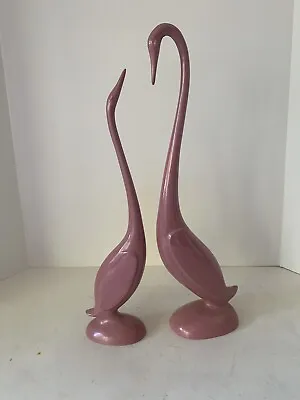 VTG Pair Of Ceramic Long Neck Pink Swan Statues Mid Century Art Deco • $12.50