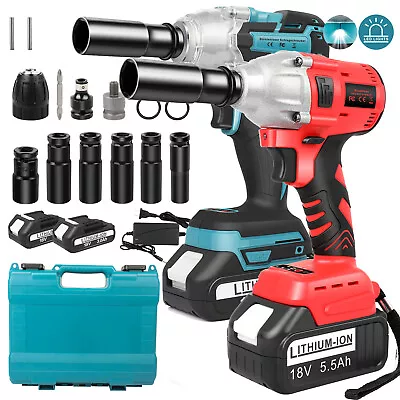 Cordless Electric Impact Wrench Gun 1/2'' High Power Driver 5.5AH Li-ion Battery • $33.99