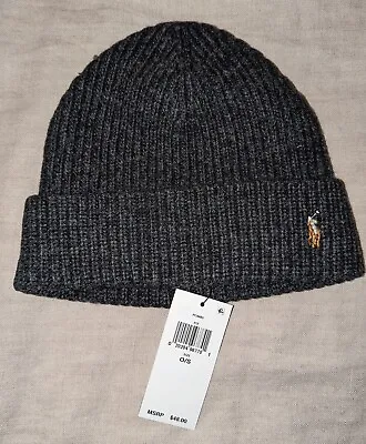 Nwt Polo Ralph Lauren Merino Lambswool Charcoal Cap Beanie Hat • $24.99