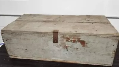 Vintage Military FOOT LOCKER Wood Trunk Chest Flat Top Storage Box Wooden • $55