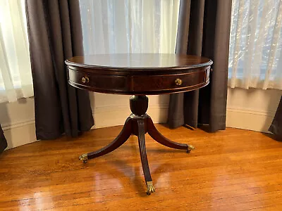 Beautiful Mahogany English Regency Style Drum Rent Antique Wood Table • $975