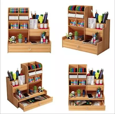 Office Wooden Organizer Desk  Storage Container Pen Pencil Holder DIY GIFT • $17.79