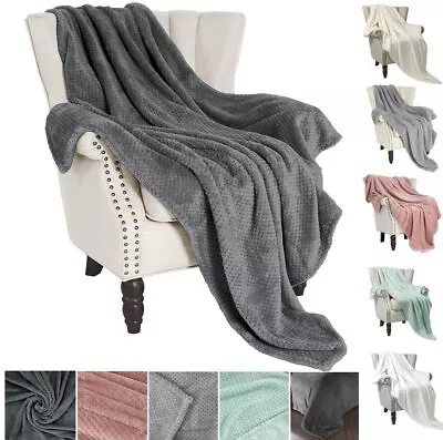 £9.99 • Buy Large Soft Warm Fleece Waffle Honeycomb Popcorn Throw Blanket Sofa Bedspread 