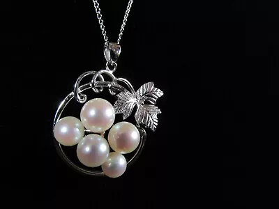 Mikimoto Sterling Silver & Cultured Pearl Pendant Necklace - 5 Pure White Pearls • $200