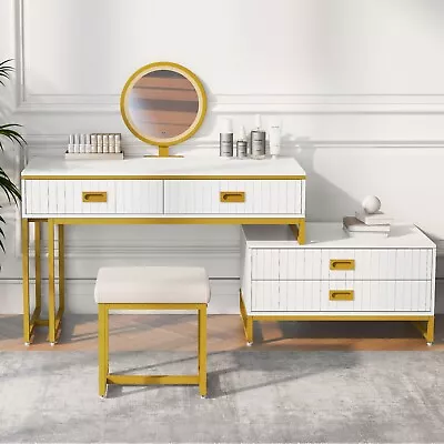 Modern Vanity Table Makeup Dressing Desk With Movable Side Cabinet 4 Drawers • $571