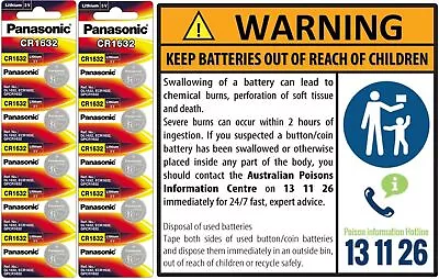 Panasonic Button Batteries 10X CR1632 3V Lithium Coin 10pcs 10 Pack BARGAIN BUY • $14.50