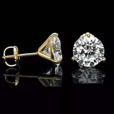 Forever One Genuine Moissanite 3-Prong Martini Stud Earrings In 14k Solid Gold • $319.99