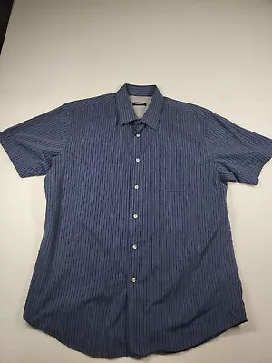Van Heusen Large Blue Striped Men's Short Sleeve Button Up Shirt • $13.50